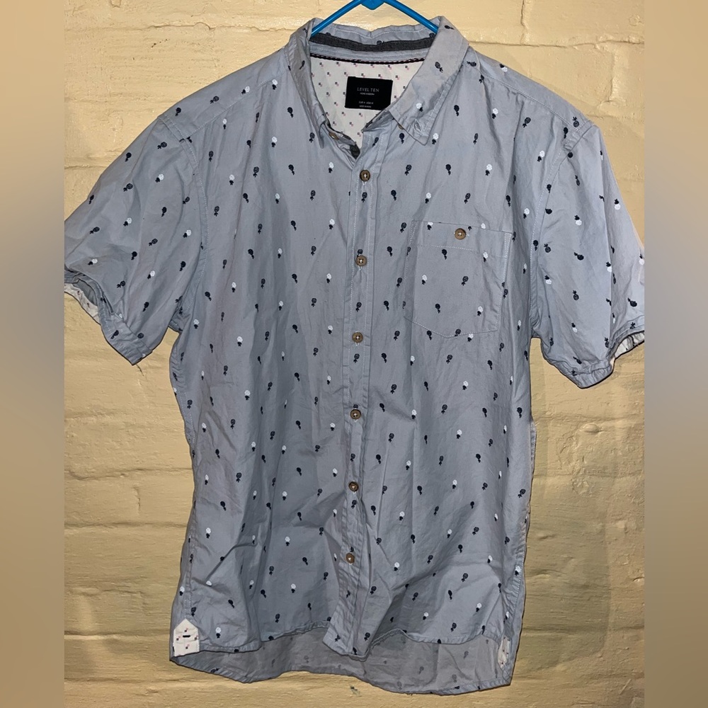 Blue Shortsleeved Pineapple Dress Shirt
